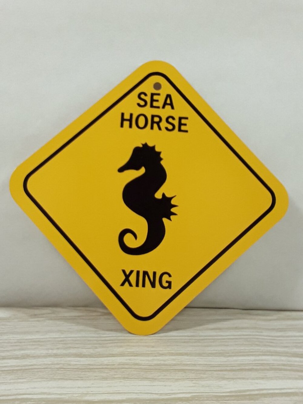 6"x 6" Seahorse Xing Sign, Metal, Mini Road Crossing Plaque, aquarium yellow